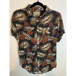 Tennis Hawaiian Shirt Mens XS Black Floral Tropical Hibiscus Rayon Blend Beach